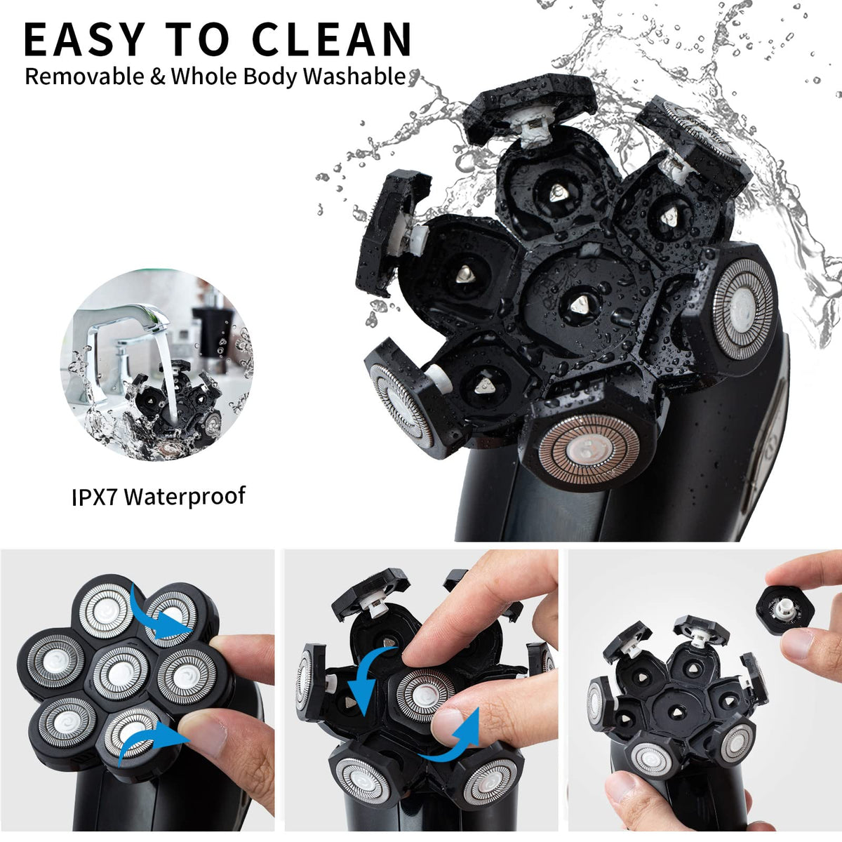 UPTARD replacement head installed on shaver body demonstrating easy swap-in