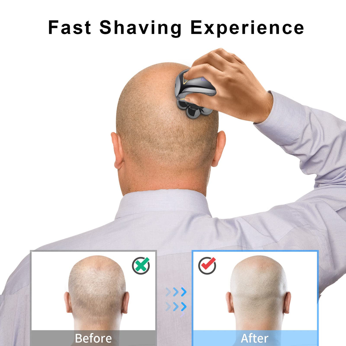 UPTARD shaver head rinsed under water showing washable maintenance benefit