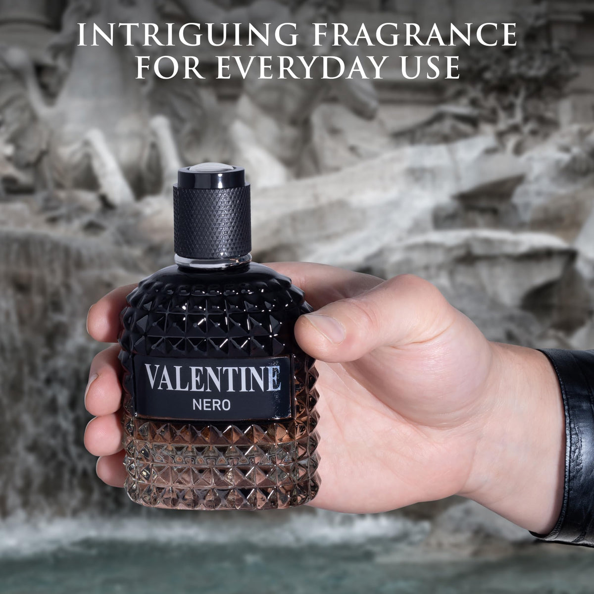 URBAN COLLECTION Valentine Nero next to ruler showing 100ml bottle size for scale and portability