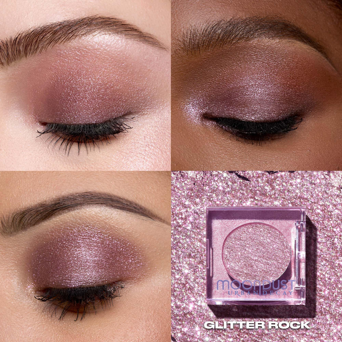 Urban Decay close-up of micro-fine Moondust texture highlighting smooth, chunk-free glitter