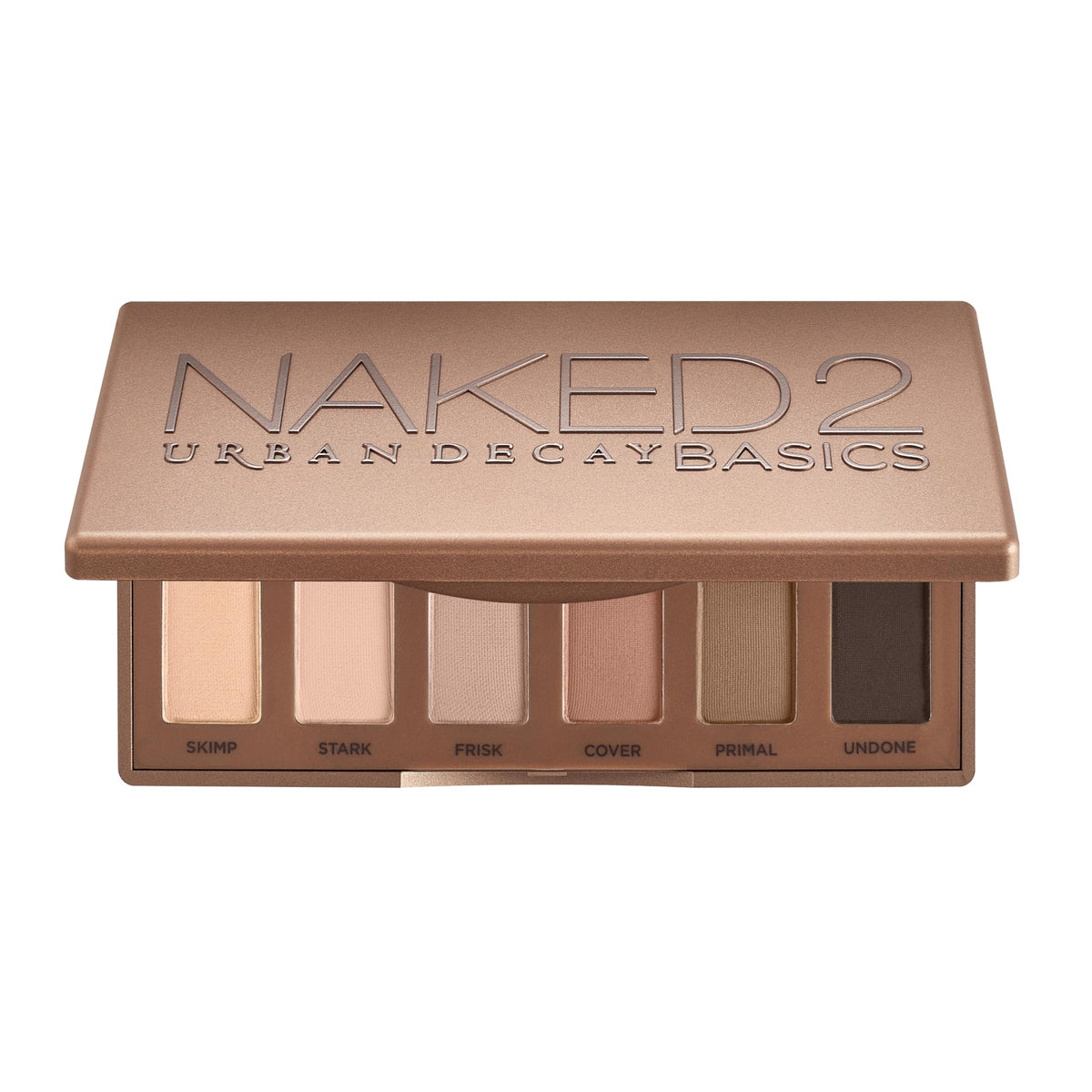 URBAN DECAY front view of open mini palette showing six matte neutrals for travel convenience