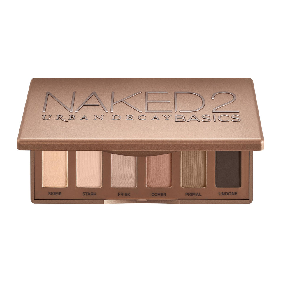 URBAN DECAY front view of open mini palette showing six matte neutrals for travel convenience