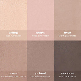 URBAN DECAY arm swatches of six cool matte shades showing true pigmentation and payoff
