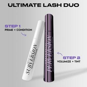 Urban Decay mascara in a makeup bag on vanity portraying durable, everyday wear