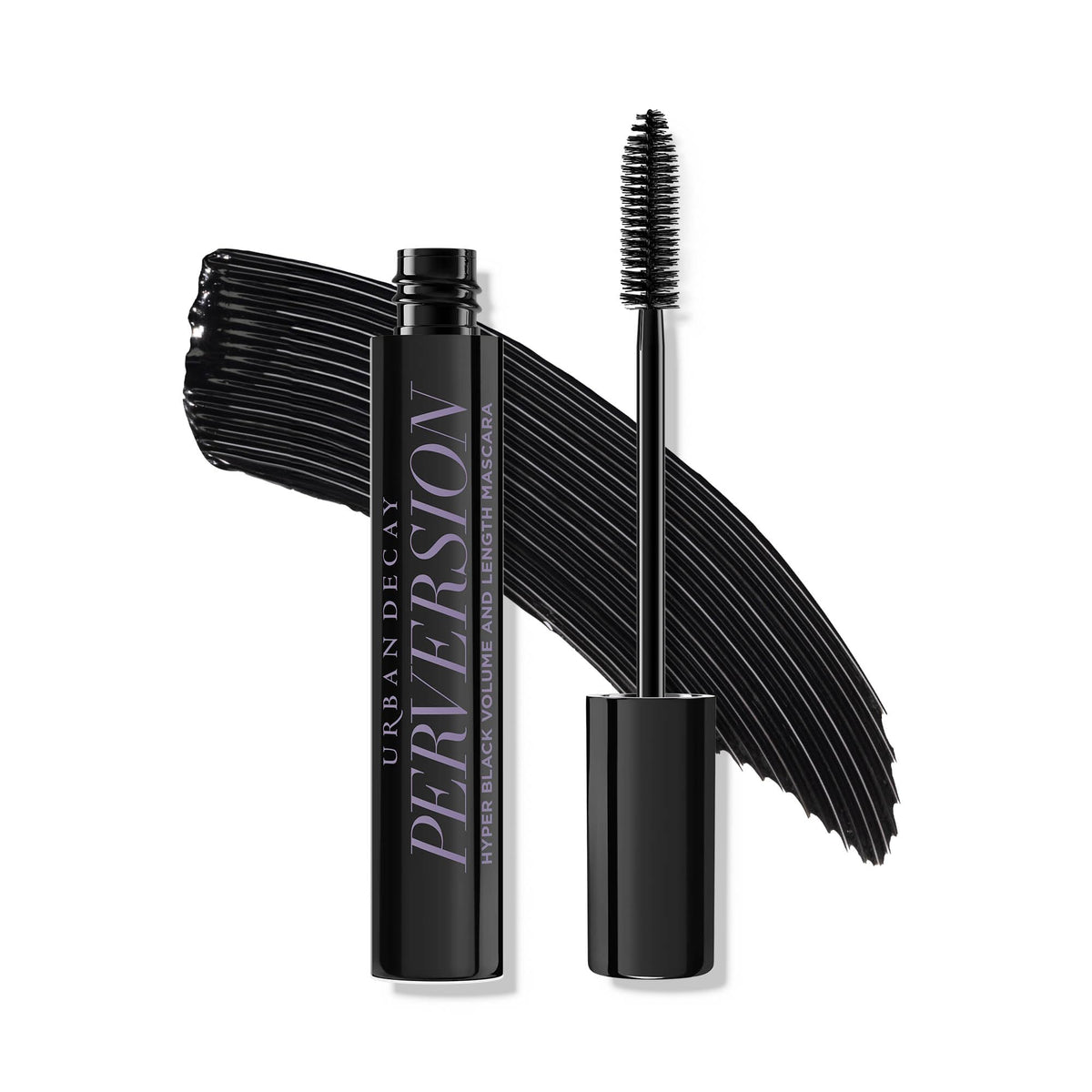 Urban Decay Perversion front packaging shows sleek tube and intense black finish