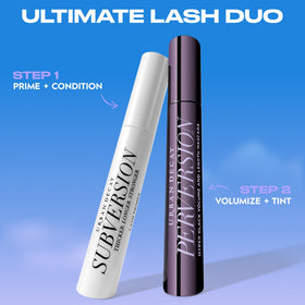 Urban Decay lifestyle image of mascara in a travel bag showing on-the-go reliability