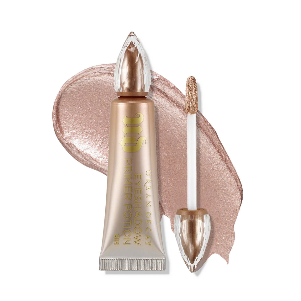 Urban Decay Sin front packaging showing champagne shimmer and vegan claim for vibrant eyes