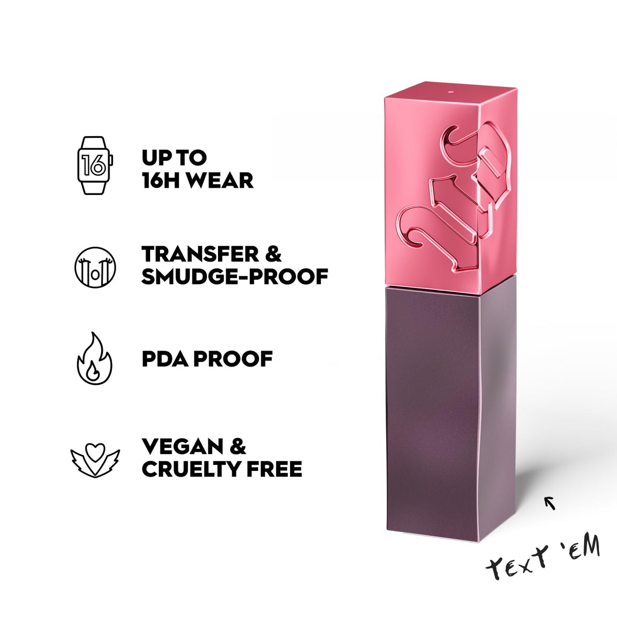 Urban Decay glossy texture swipe showing high-shine finish and smooth coverage