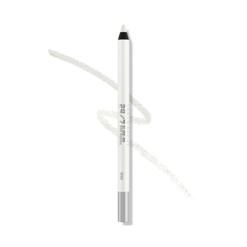 URBAN DECAY Yeyo metallic white pencil front view showing sleek design and shimmer