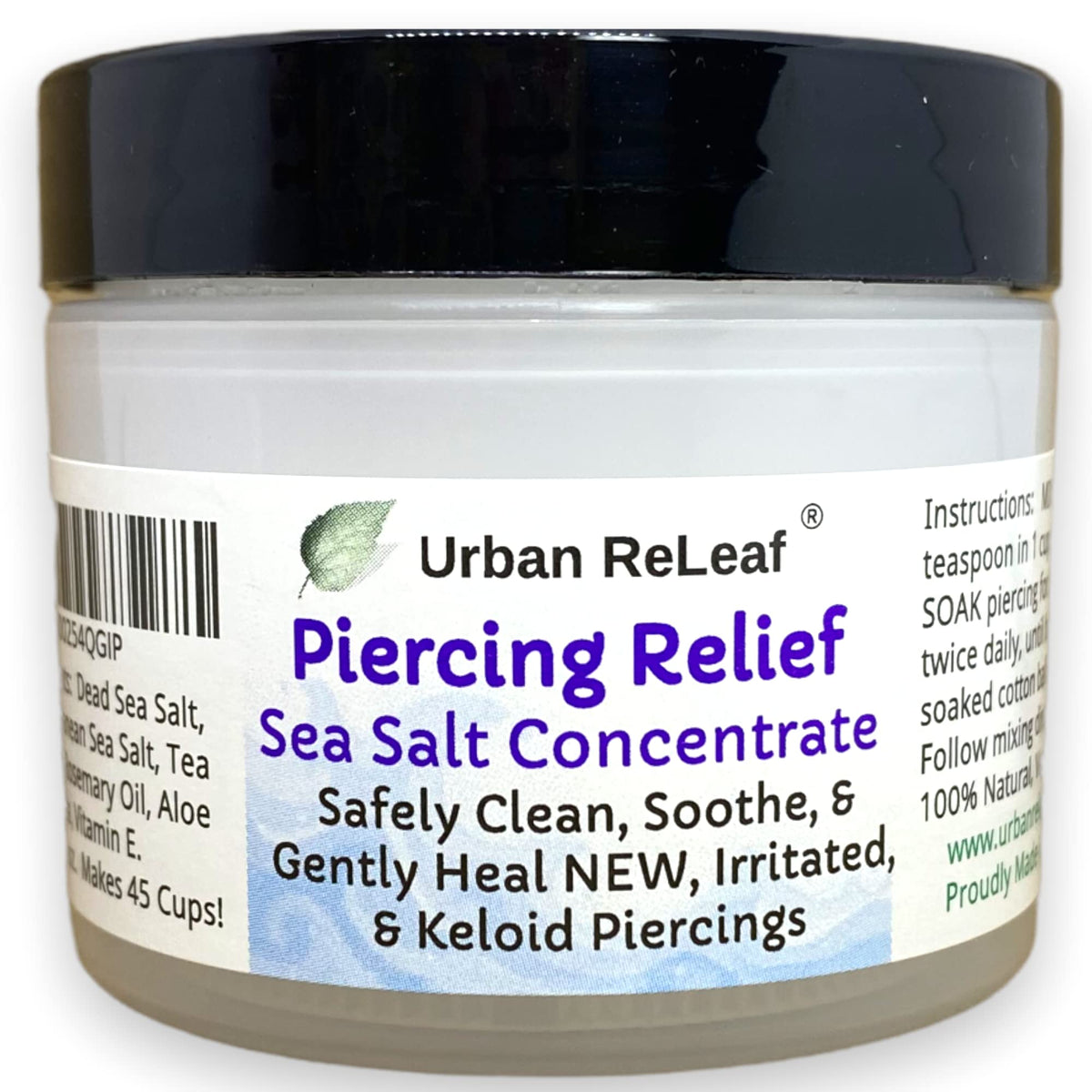 Urban ReLeaf front tub showing packaging and product benefit for piercing care