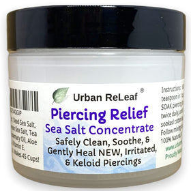 Urban ReLeaf front tub showing packaging and product benefit for piercing care