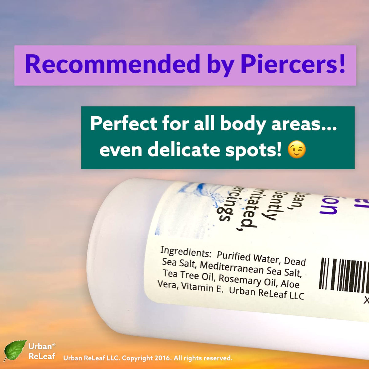 Urban ReLeaf used on an earlobe piercing showing calm, clean aftercare in practice