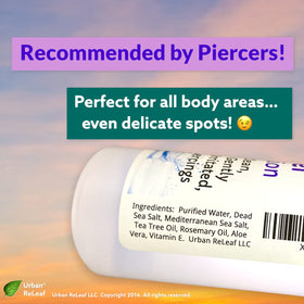 Urban ReLeaf used on an earlobe piercing showing calm, clean aftercare in practice