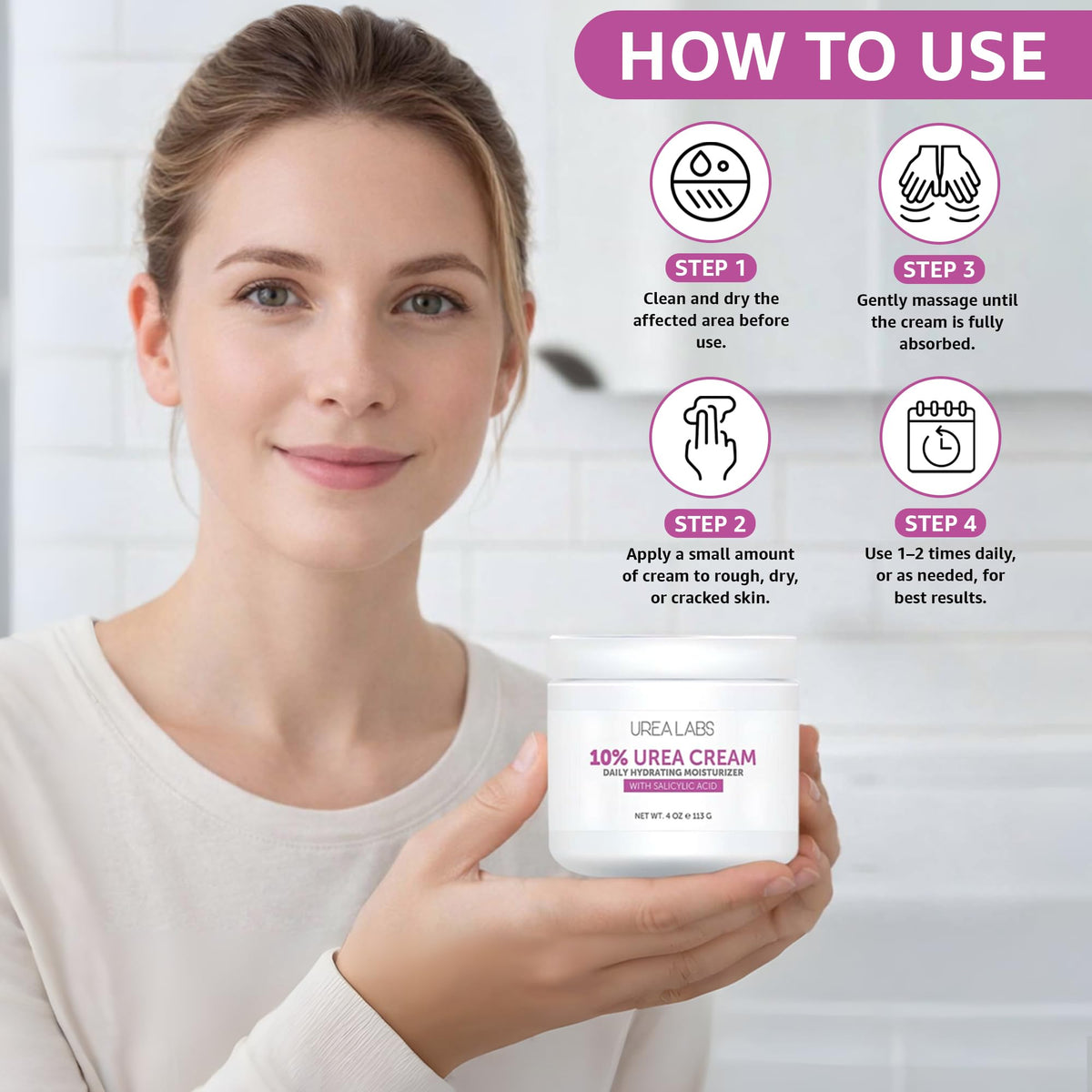 UREA LABS application on hands demonstrating hydration and rough-skin smoothing benefit
