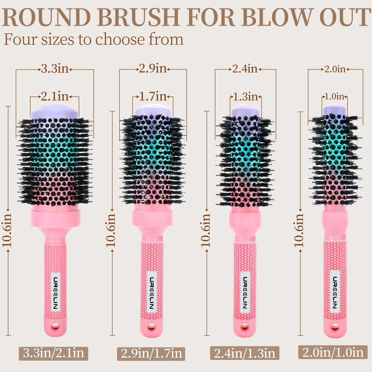 UREELIN brush in use while blowdrying hair demonstrating volume and smooth finish