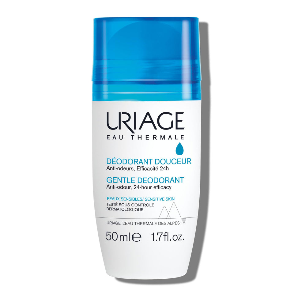 Uriage roll-on front packaging showing branding and benefits for gentle protection