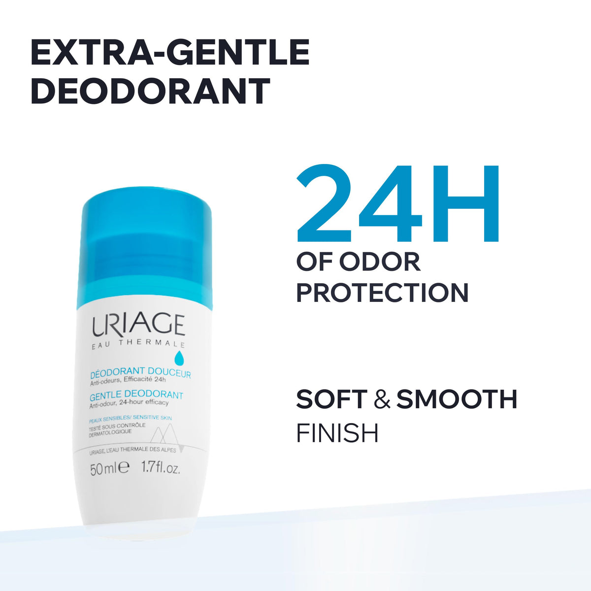 Uriage wide roller applicator close-up demonstrating smooth even application benefit