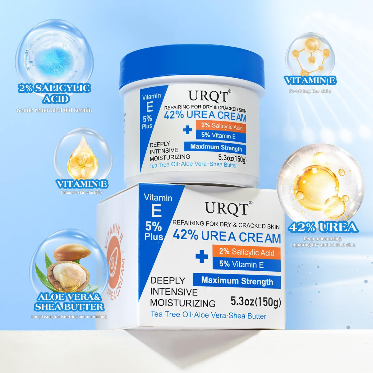 URQT cream being applied to heel demonstrating targeted repair and softened skin