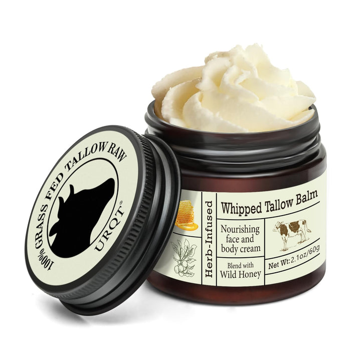 URQT front jar showing grass-fed tallow balm and brand clarity for hydration