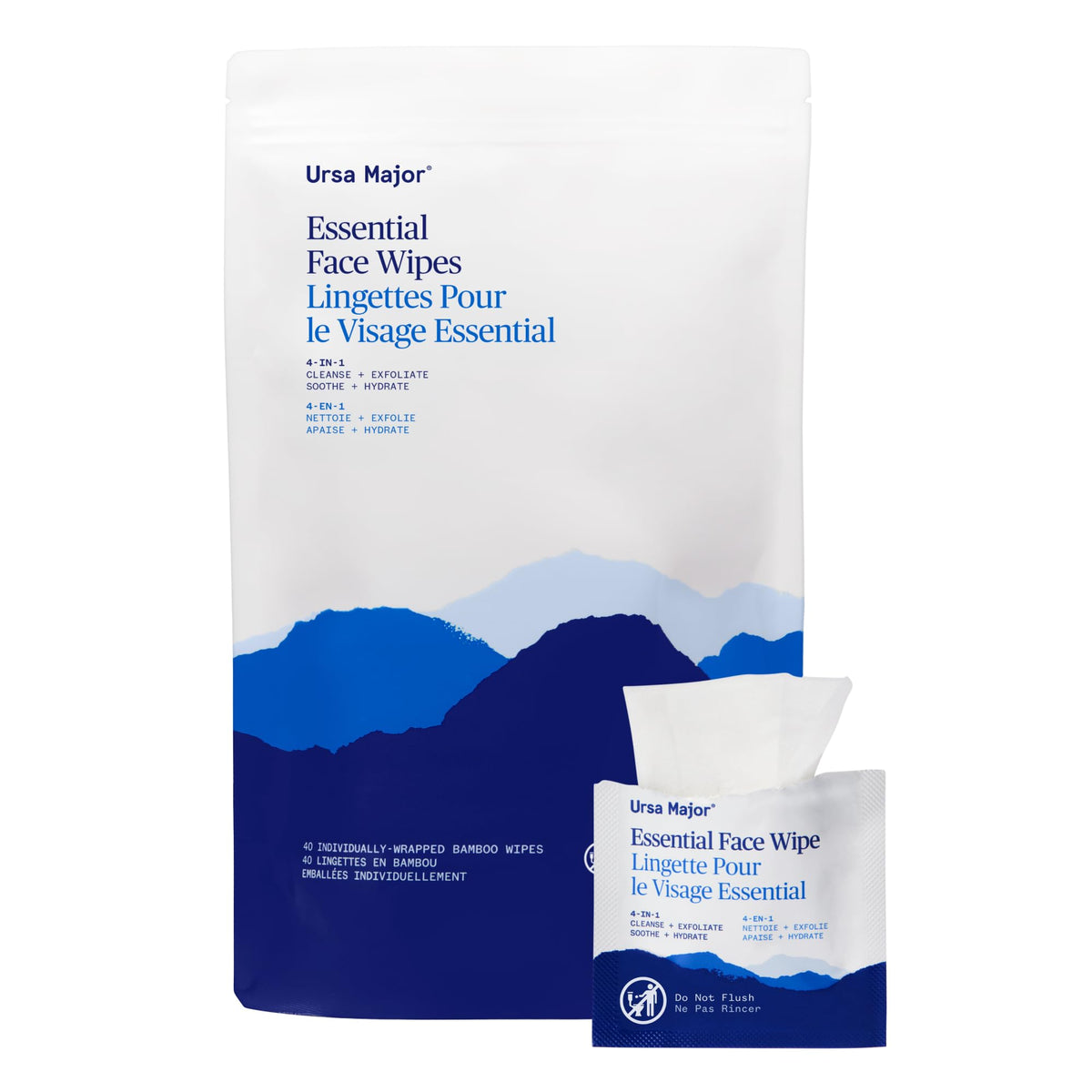 Ursa Major front packaging showing 40-count biodegradable wipes and benefits