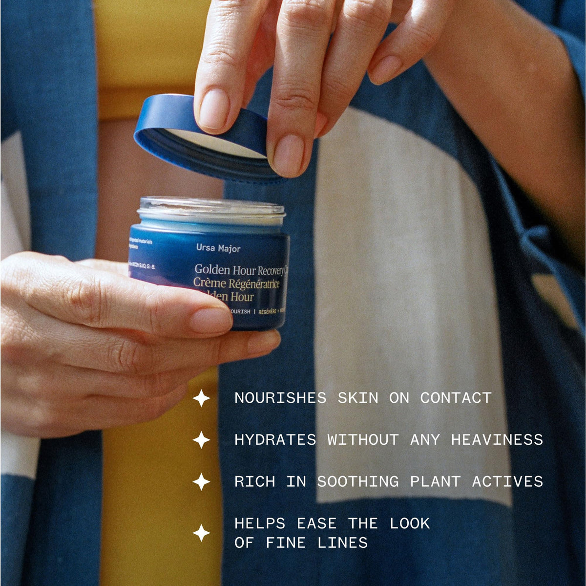 Ursa Major open jar texture close-up showing fast-absorbing cream benefit