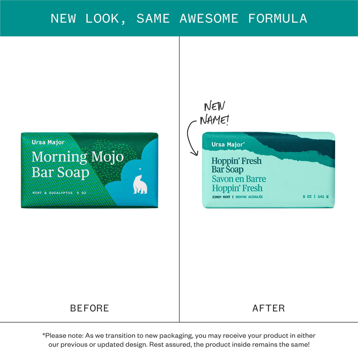 Ursa Major bar top view revealing shape and herbal speckles for exfoliation