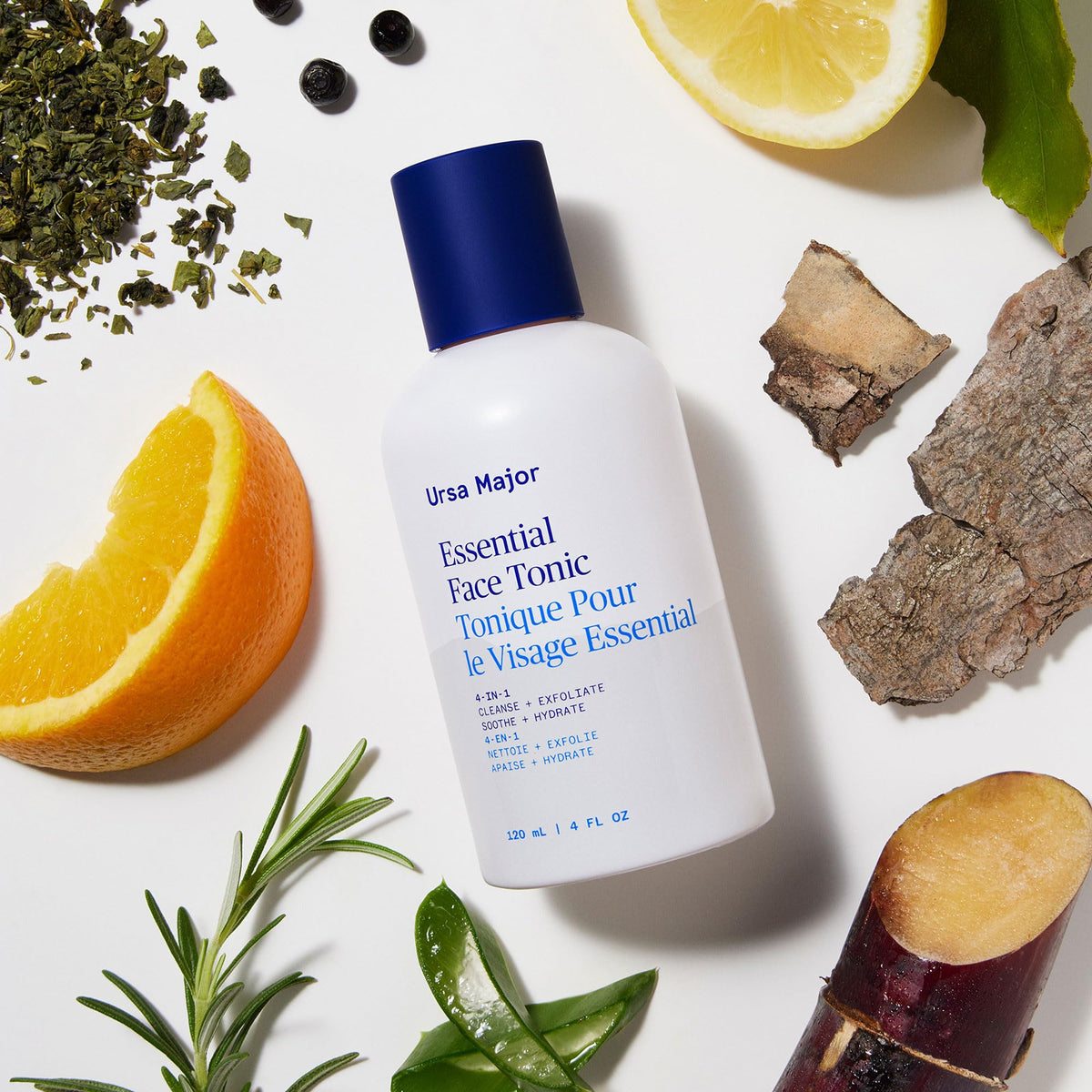 Ursa Major 4 oz bottle next to common items showing scale and travel-friendly benefit