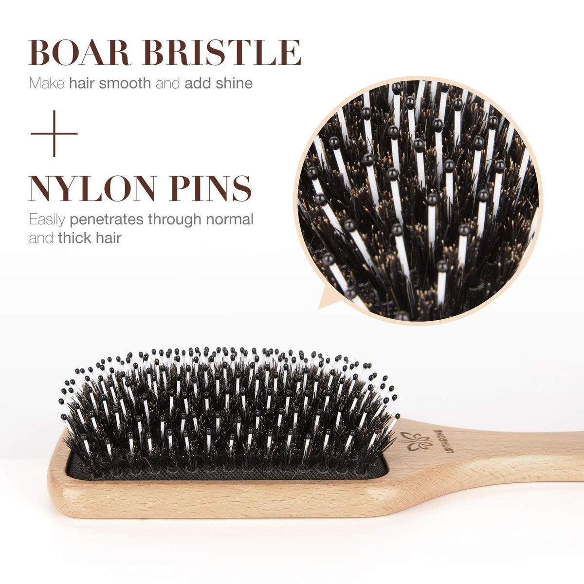 URTHEONE boar bristles close-up showing natural texture to increase shine