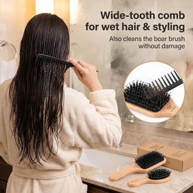 URTHEONE in-use brushing wet hair demonstrating gentle detangling and reduced pulling benefit