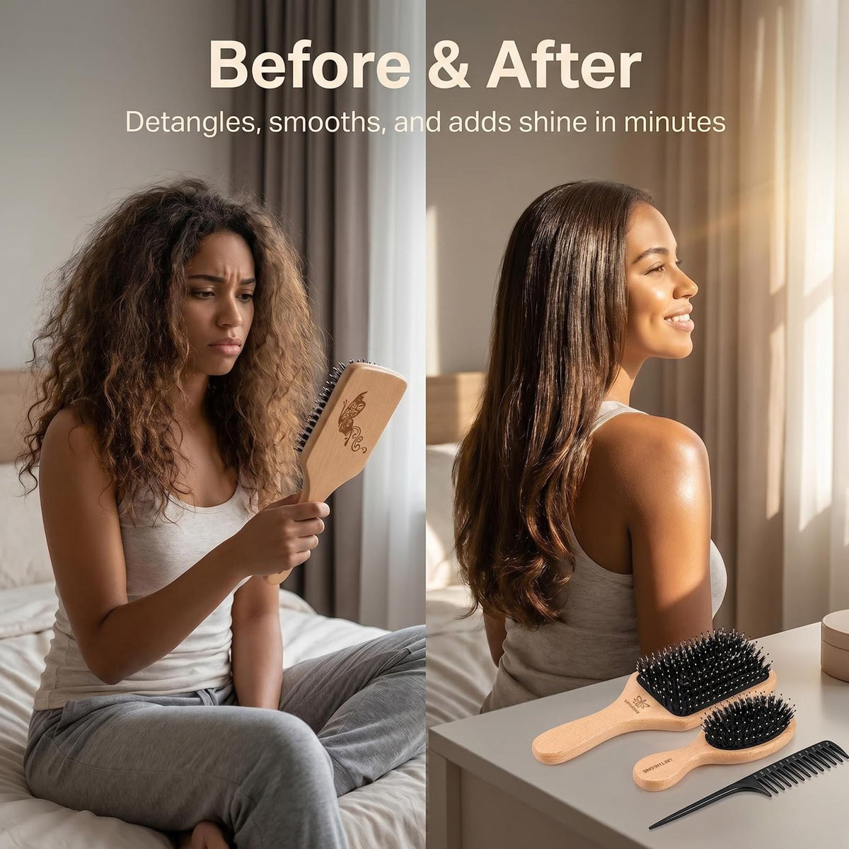 URTHEONE mini travel brush compact in a handbag for quick touch-ups and tangle control on the go