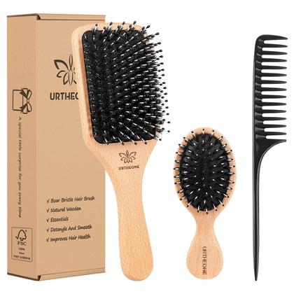 URTHEONE paddle brush front view showing full wooden design and ergonomic grip for comfortable styling