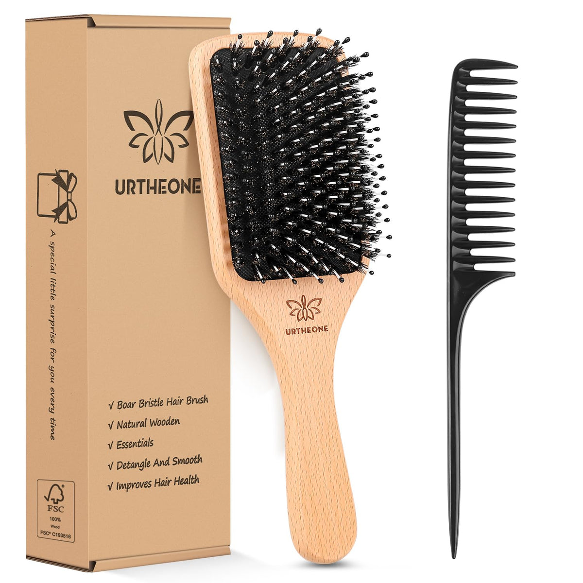 URTHEONE brushing wet hair gently to help distribute oils and smooth strands