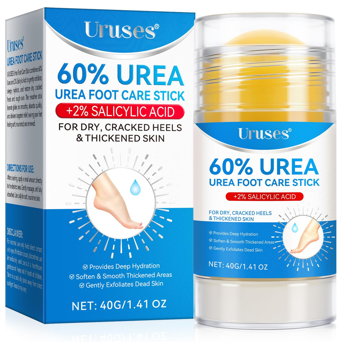 Uruses front packaging of urea 60% stick showing product benefits
