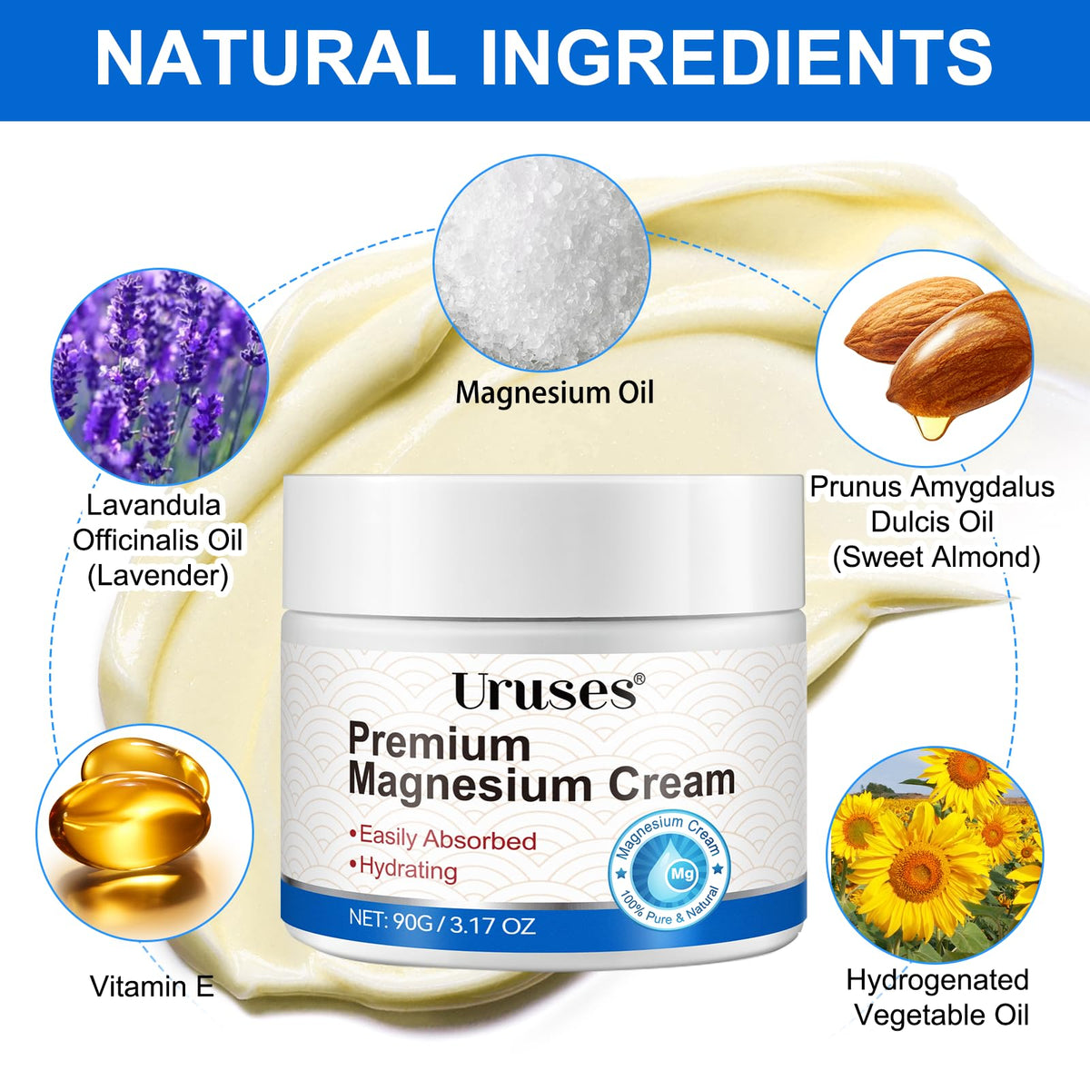 Uruses texture close-up cream smoothed on surface for smooth skin benefit