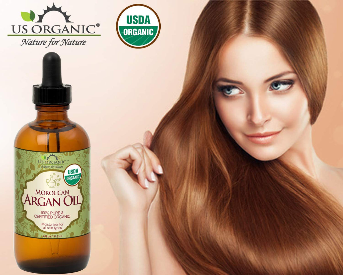 US Organic oil applied to hair ends for shine and frizz control