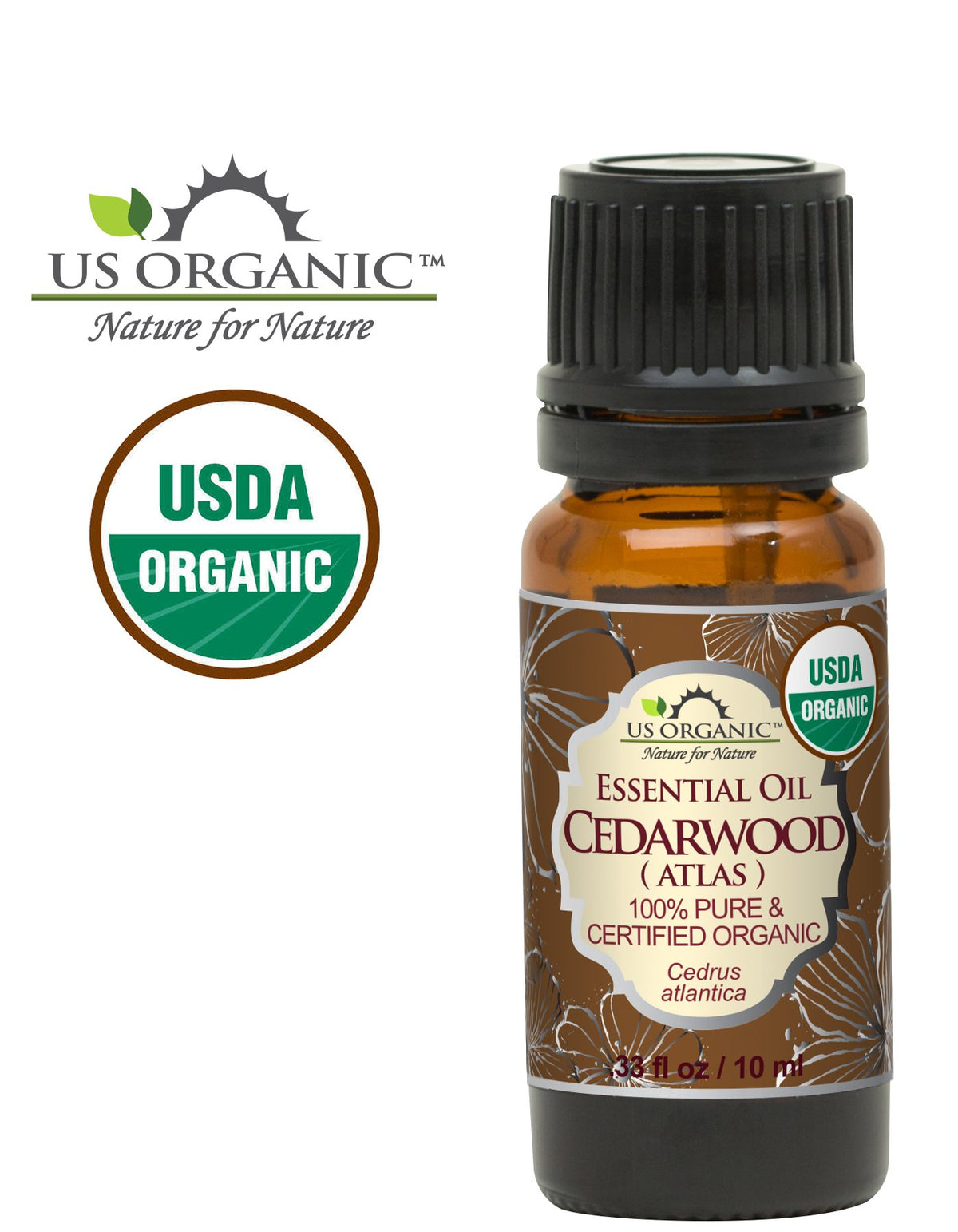 US Organic cedarwood label detail with USDA organic seal, confirms certification