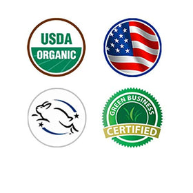 US Organic cedarwood Leaping Bunny certification badge, assures cruelty-free product