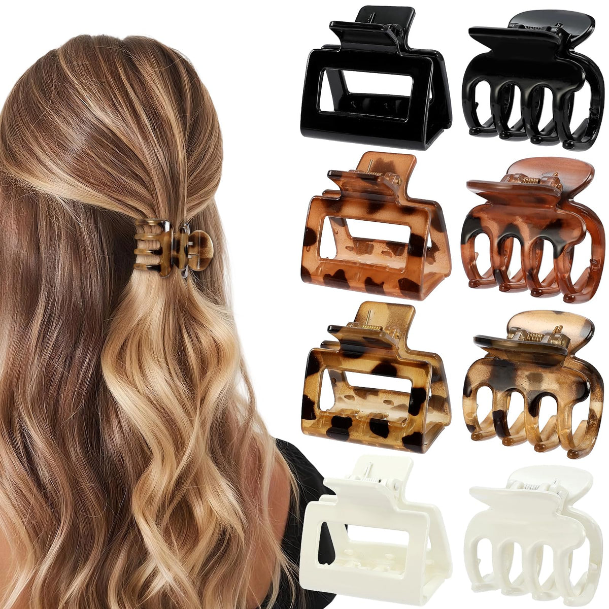 USDNICE front packaging showing eight matte non-slip claw clips for easy styling
