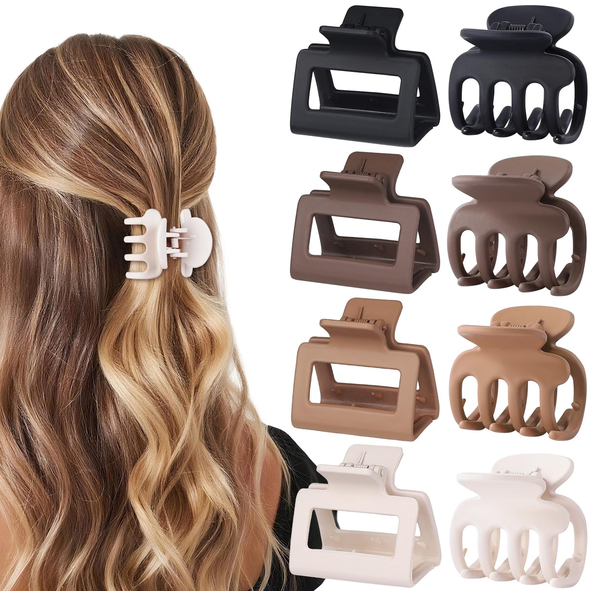 USDNICE front view of eight matte brown jaw clips, clear style selection and benefit