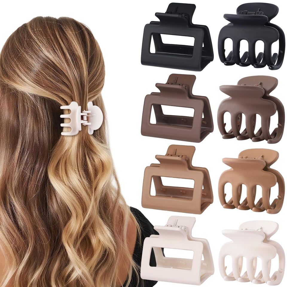 USDNICE front view of eight matte brown jaw clips, clear style selection and benefit