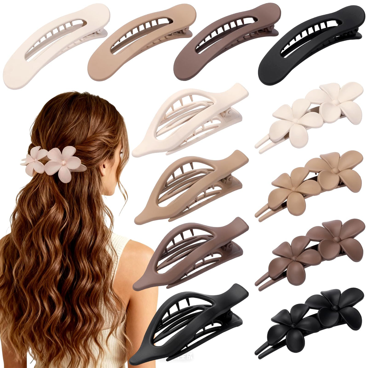 USDNICE front packaging showing brown flat hair clips and set count