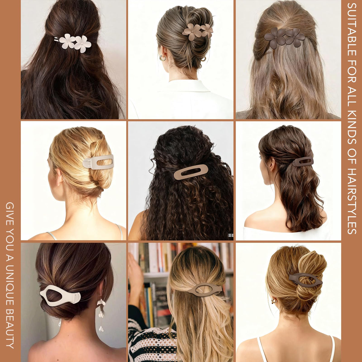 USDNICE medium clip securing dark brown hair for everyday styling