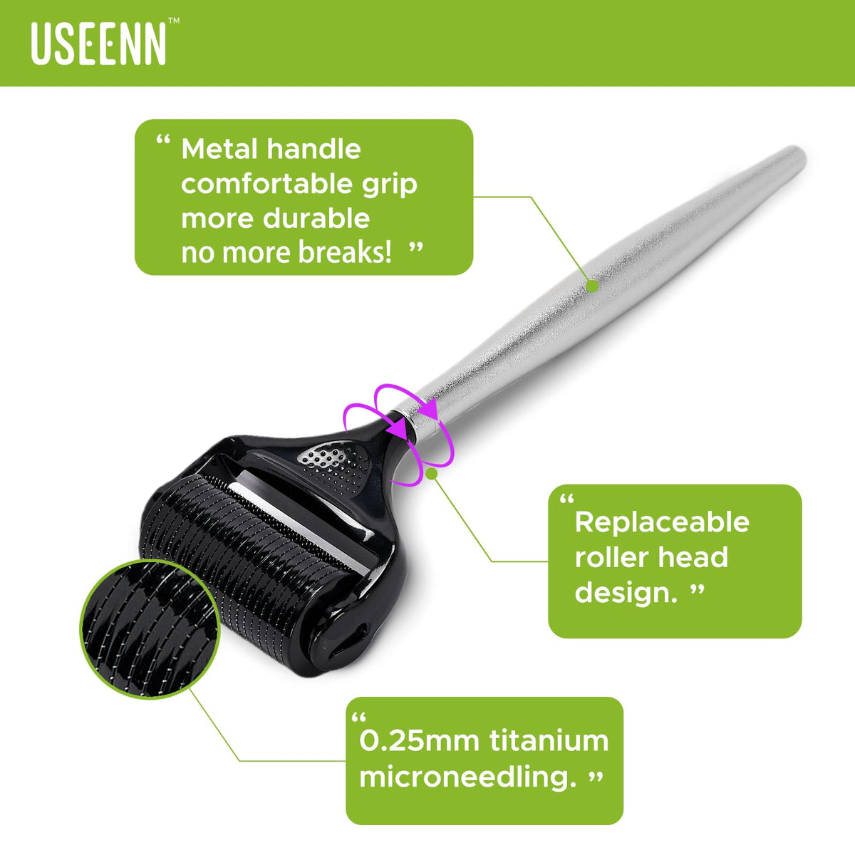 USEENN metal handle detail showing non-slip weighted grip for control