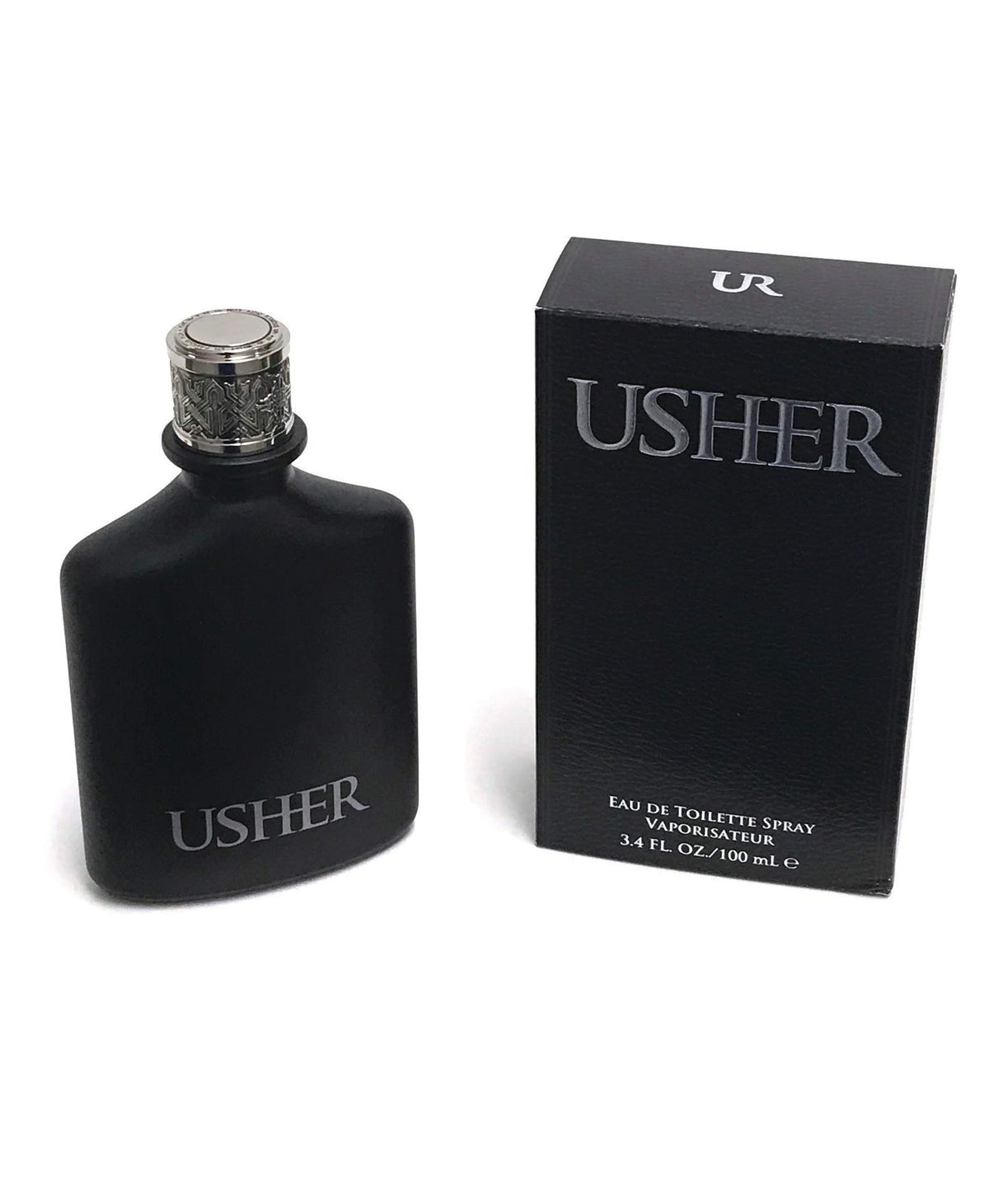 Usher bottle front view displaying label and 3.4 oz size for confident daily wear