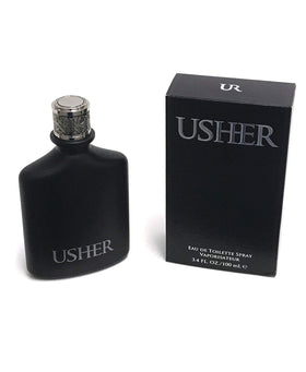 Usher bottle front view displaying label and 3.4 oz size for confident daily wear