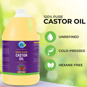 US+ castor oil being poured from the gallon container for easy dispensing