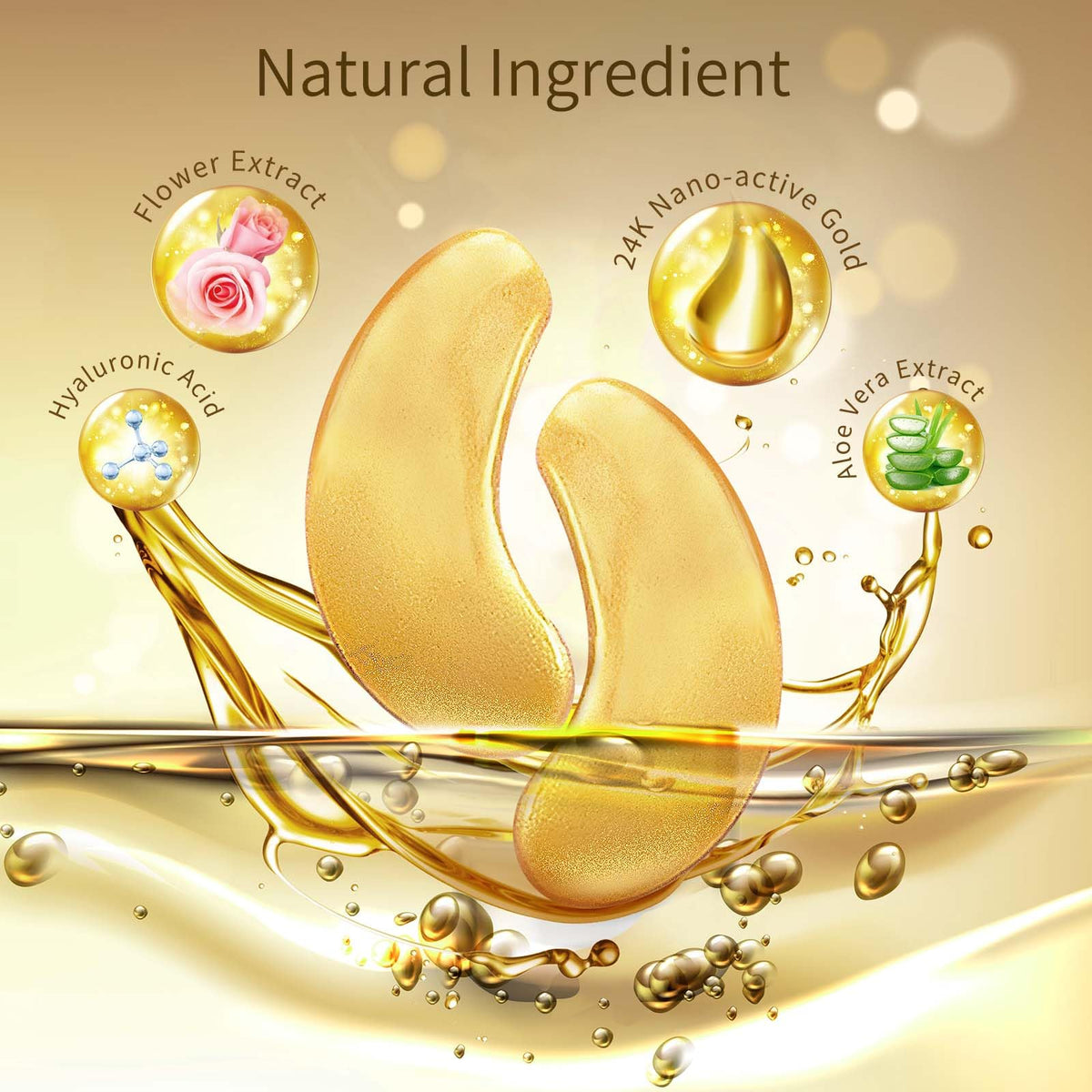 USTELIR 24K gold patch texture close-up showing smooth gel and brightening benefit