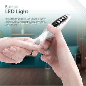 UTILYZE device in use on toenails demonstrating precise callus and nail care