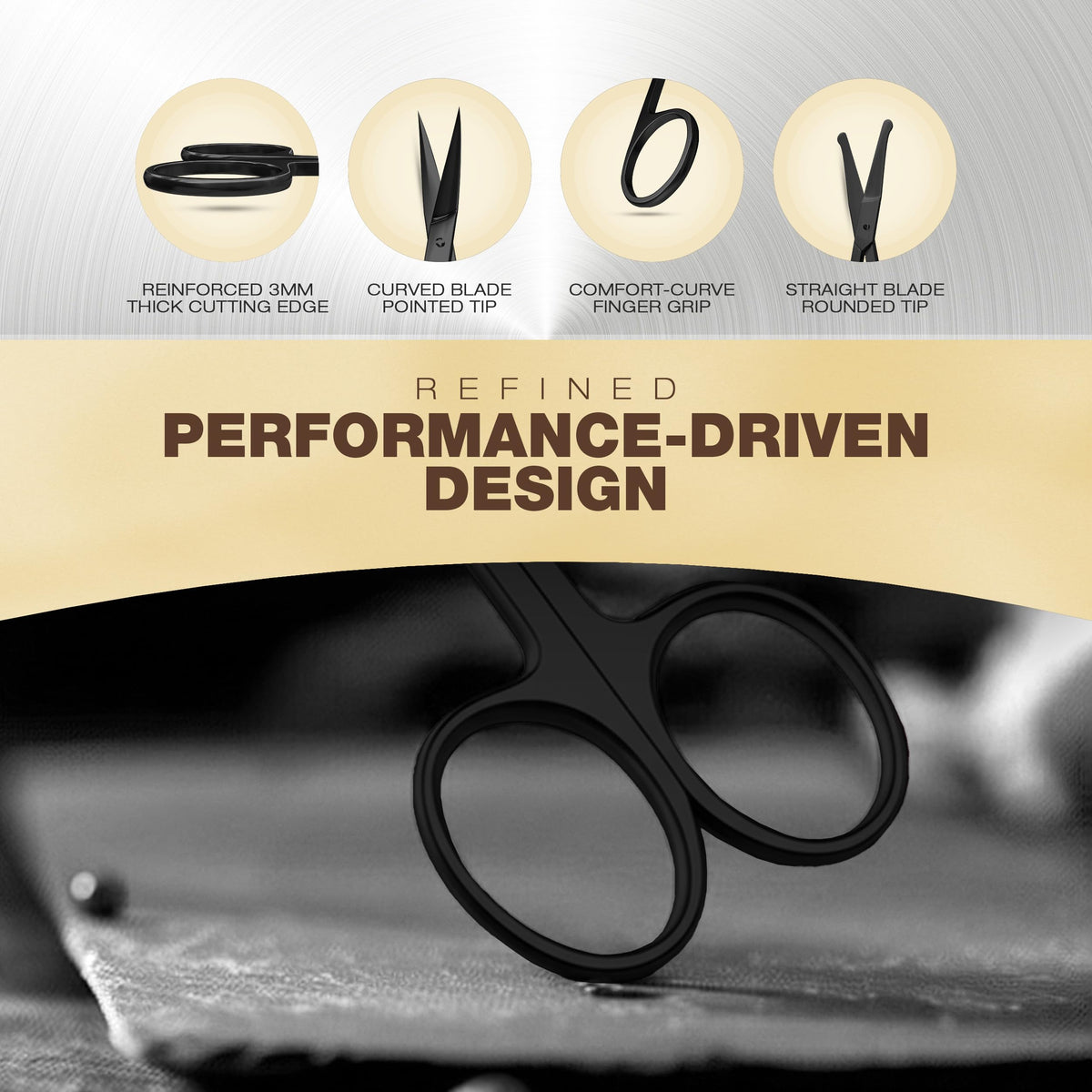 Utopia Care curved scissor detail for natural brow contouring and accuracy benefit