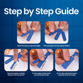 Utopia Care razor beside the pack of 100 blades showing long-lasting supply convenience
